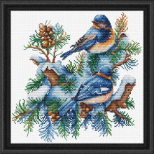 Kit point de croix compté - LUCA-S - Les oiseaux (hiver) B2418 - 21x21 cm - Aida 16ct blanche - 40 couleurs
