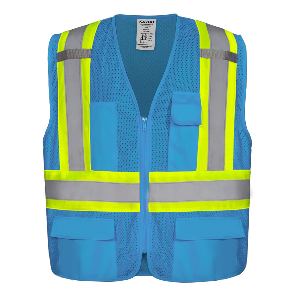 Gilets de s   curit    haute visibilit    KAYGO KG0100, gilet r   fl   chissant avec poches et fermeture    clair (bleu clair, taille L)