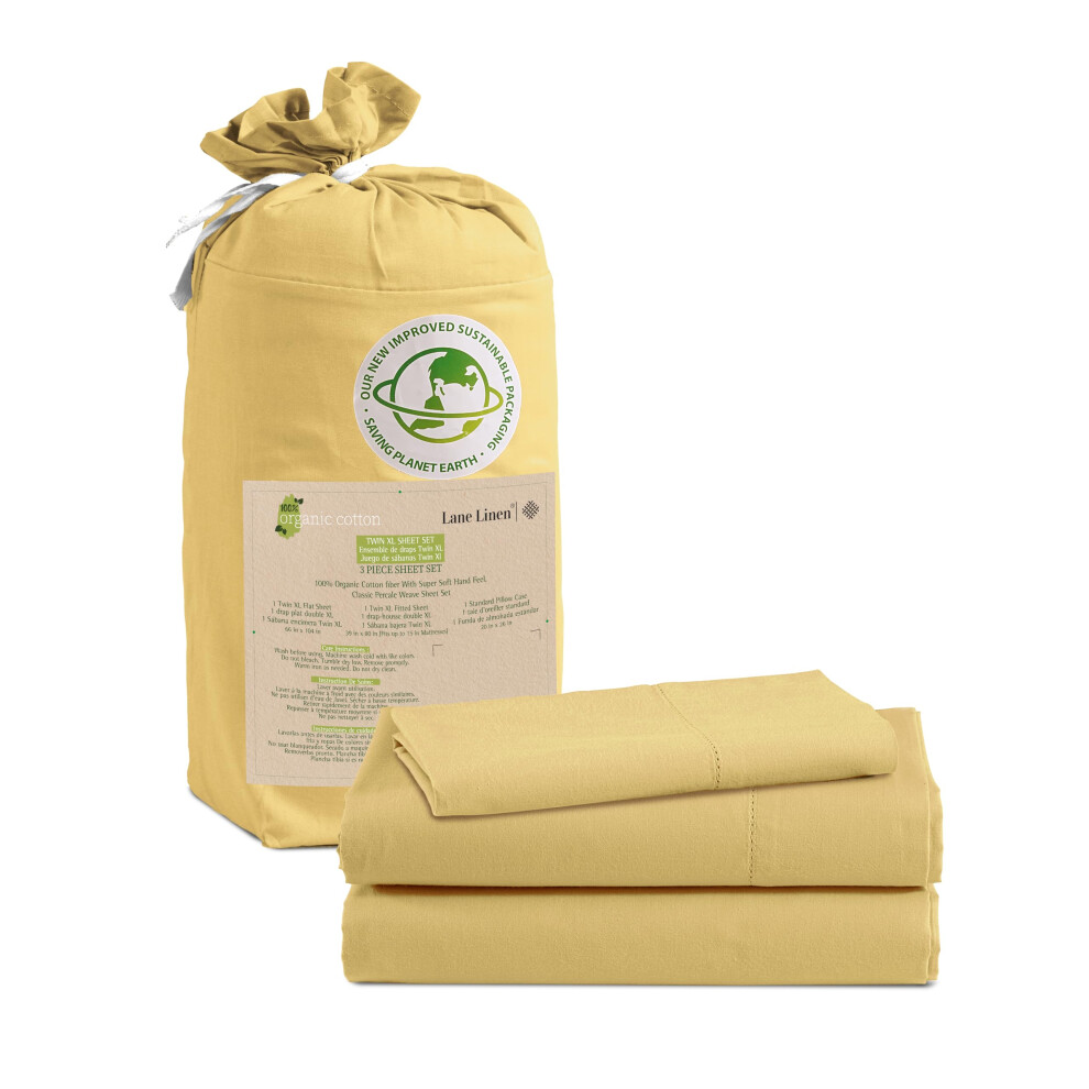 LANE LINEN 100% Organic Cotton Twin XL Sheets Set 3-Piece Pure Organic Cotton Percale Sheets Cotton Bedsheets Ultra Soft Bedding Sheets Breathable