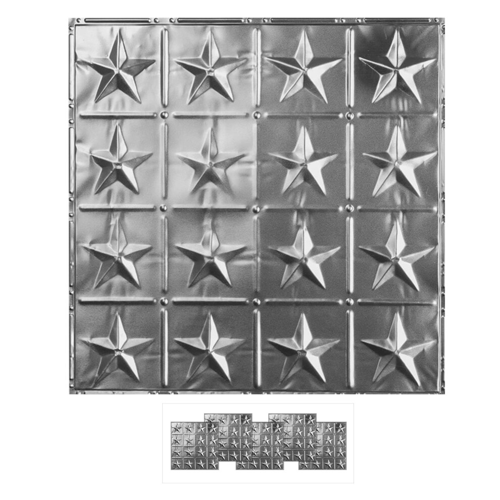 American Tin Ceilings 5-Pack Kit Nail-Up Metal Tiles Pattern #36 Americana Star Nail-Up in Brushed Satin Nickel Finish: 24 x 24 | Genuine Tin | Made i