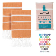 Serviettes de main turques a Wetcat avec boucle suspendue (20 x 30) - Ensemble de 2 100% coton doux - serviettes de cuisine boho pre-lavees - ser