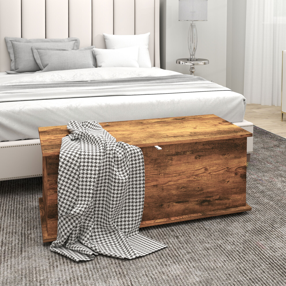 Homcom Storage Chest With Lid, 113L Storage Box, Rustic Brown