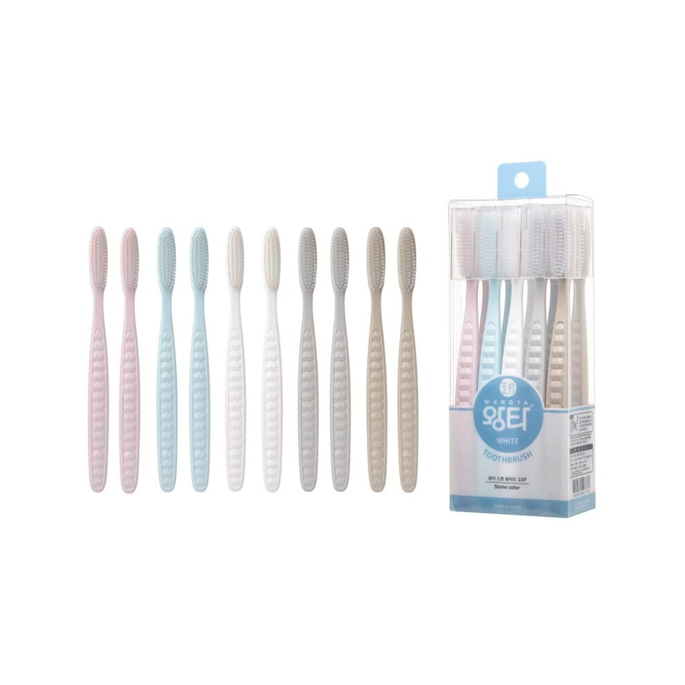 Samjung Wangta - Spazzolino Da Denti Morbido, Confezione Da 10 (Bianco Pietra) – Miglior Spazzolino Manuale Per Una Pulizia Ottimale, Efficiente E Gengive E Denti Sensibili-image