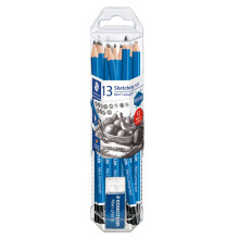 STAEDTLER Mars Lumograph Graphite Artist Pencil Pack  12 Degrees 8B  7B  6B  5B  4B  3B  2B  B  HB  F  H  2H  Mars Plastic Eraser  61 100 P