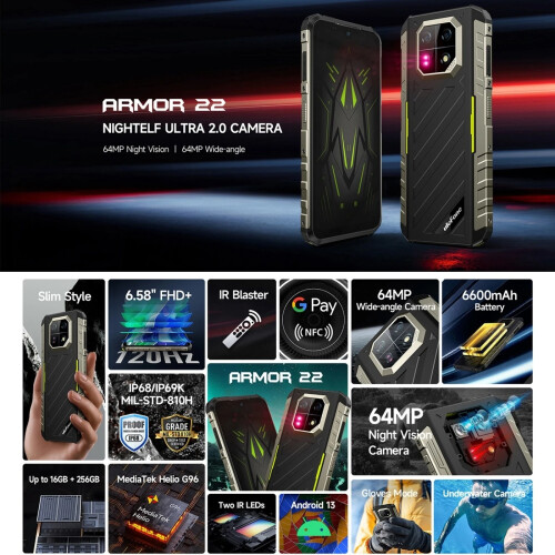 Ulefone (Black) Ulefone Armor 22 Rugged Smartphone 8GB+256GB 2