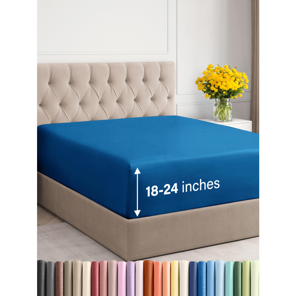 Drap-housse extra profond pour lit double - Drap-housse simple de luxe pour h   tel uniquement - S'adapte facilement aux matelas de 18     24 pouces