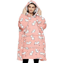 KFUBUO Wearable Blanket Hoodie for Adult Sherpa Dog Patterns Oversized Hoodie Sweatshirt Blanket with Pockets Birthday Gifts for Women