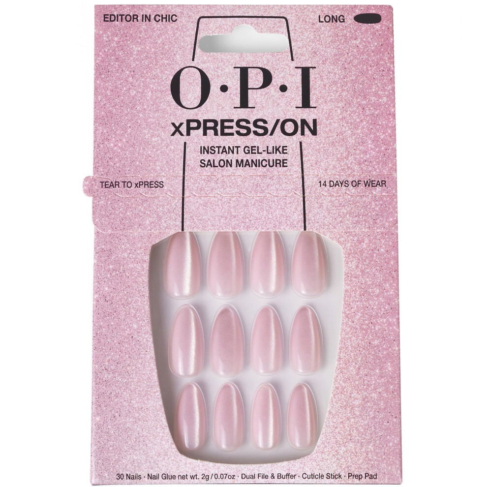 OPI xPRESS/ON Editor in Chic | Velvet Pink Long Almond Press On Nails | With Nail Glue | Long Lasting  Reusable  Non-damaging