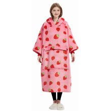 KFUBUO Wearable Blanket Hoodie for Adult Long Sherpa Strawberry Patterns Oversized Sweatshirt Blanket with Pockets Birthday Gifts for Women