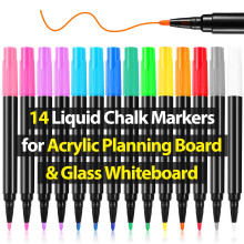 Liquid Chalk Markers for Acrylic Calendar Planning Board Clear Glass Dry Erase Board Whiteboard Window Mirror Christmas Halloween Painting 14 Pack