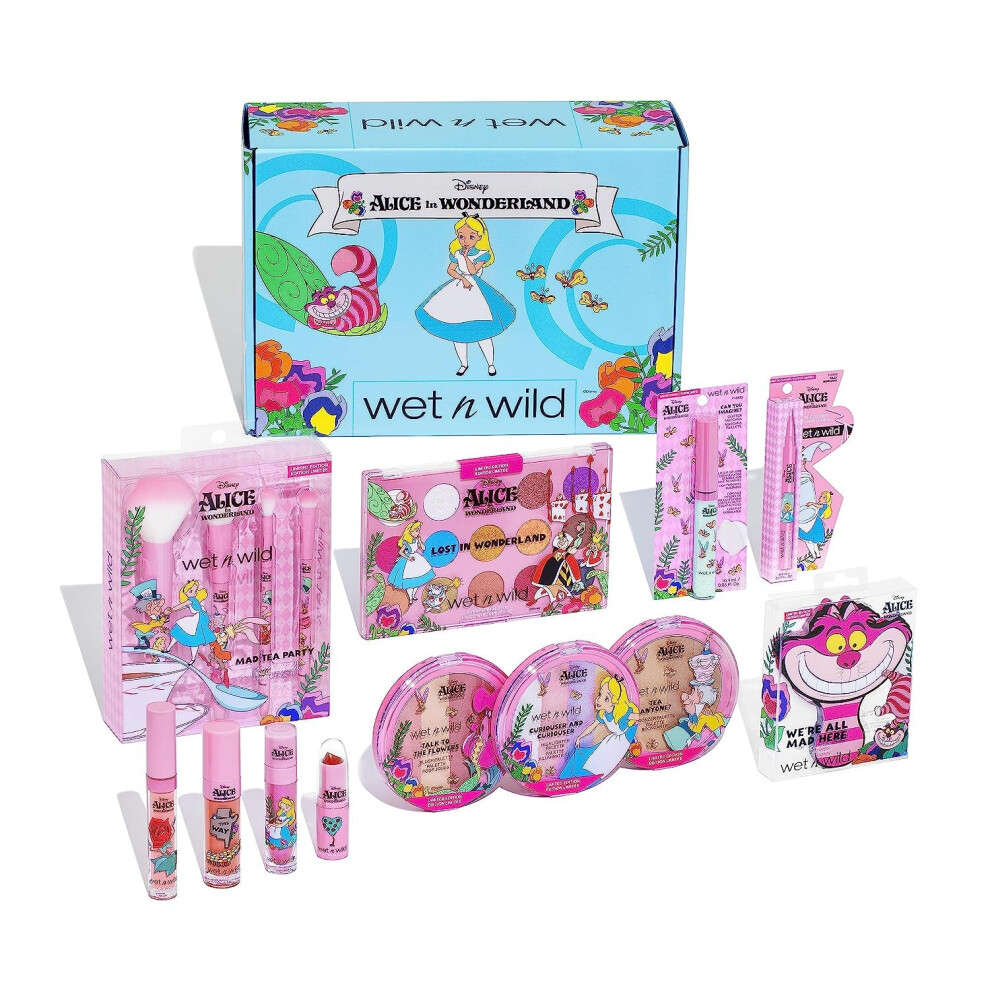 wet n wild Alice in Wonderland PR Box - Makeup Set with Versatile Brushes  Buildable & Blendable Palettes  Vibrant Colors  & Lip Glosses for Unique Lo