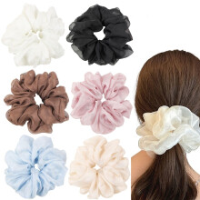 Oversized Scrunchies Jumbo Organza Scrunchies Large Chiffon Scrunchies No Damage Giant Scrunchies for Sleeping Big Hair Scrunchies for Women(6PCS