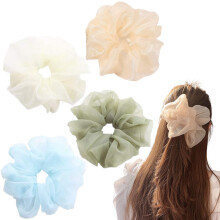 Oversized Scrunchies Jumbo Organza Scrunchies Large Chiffon Scrunchies No Damage Giant Scrunchies for Sleeping Big Hair Scrunchies for Women(4PCS