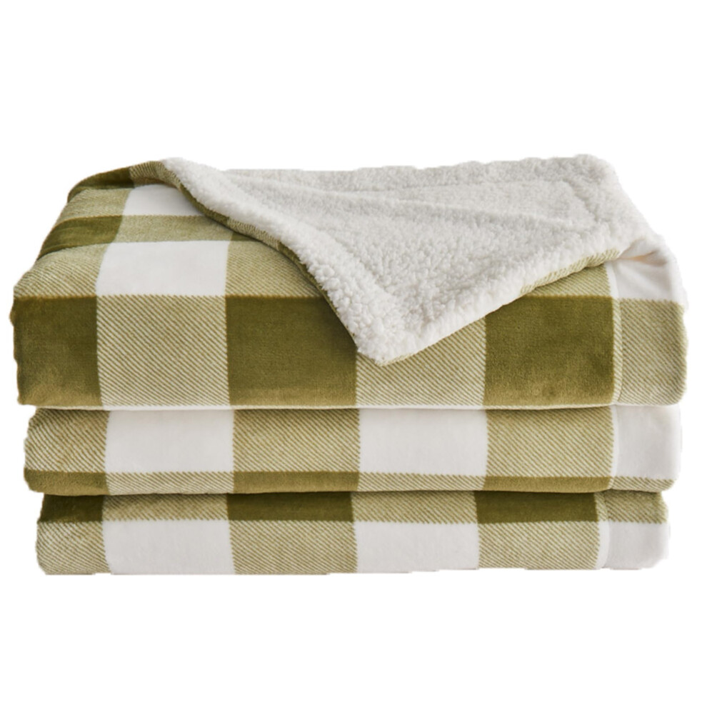 Great Bay Home Couverture double en polaire sherpa et velours,    paisse et r   versible,     carreaux de buffle, pour fauteuil, canap    ou lit.
