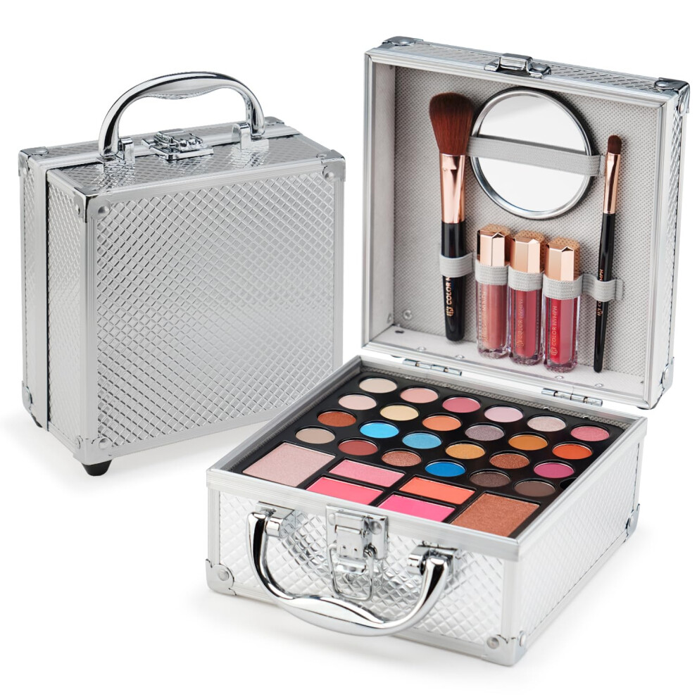 Color Nymph Beginner Makeup Kit For Teens With The Small Cosmetic Train Case Included 24-Colors Eyeshadow Palette Blushes Bronzer Highlighter Lip