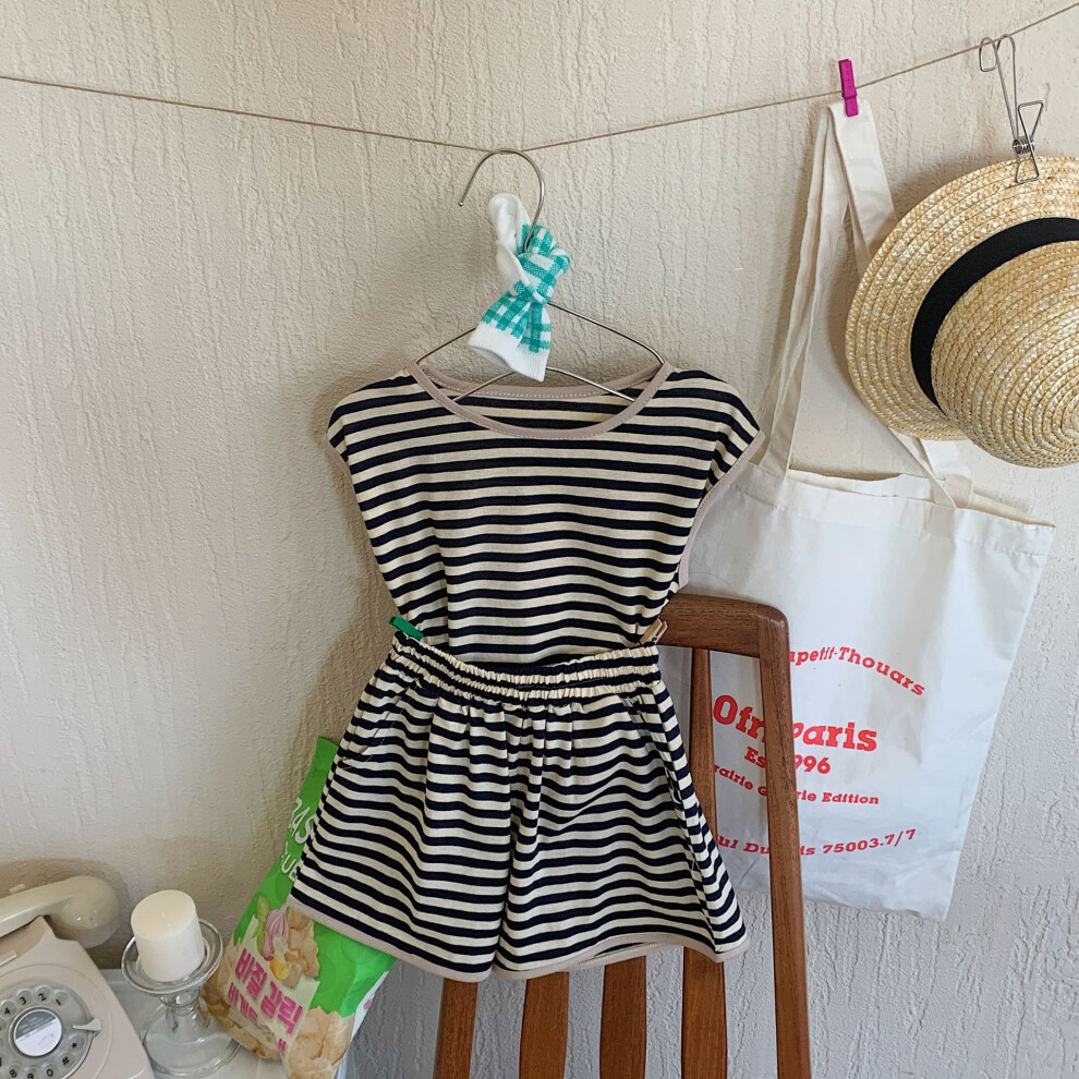 (Navy Stripe, 100cm) Delightful Boys Striped Vest And Short Set Casual Summer Cotton Outfit For Kids Aged 3 Years To 8-image-OPC-PGF7SY8-NEW