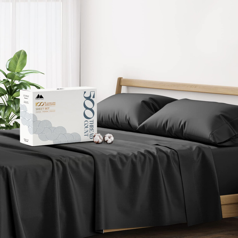 Draps 100 % coton Mayfair Linen pour lit king size ajustable     Ensemble de draps 5 pi   ces en satin 500 fils, doux, respirant et rafra   chissant