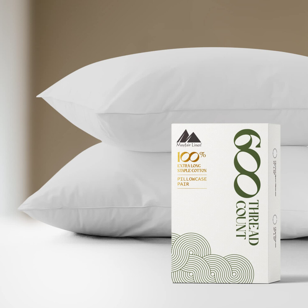 Taies d'oreiller Mayfair Linen 100 % coton    gyptien 600 fils/cm   , lot de 2, taille Queen/Standard, douces et respirantes, en satin de coton extra