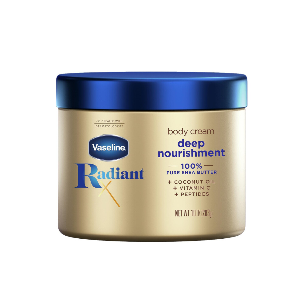 Vaseline Radiant X Deep Nourishment Body Cream 100% Pure Shea Butter  Coconut Oil  Vitamin C  & Peptides  10 OZ