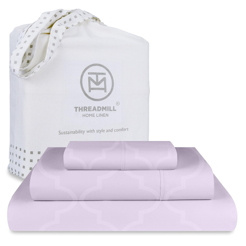 Parure de draps Threadmill en coton pour lit simple | Draps 100 % coton pour lit simple | Parure de draps en satin jacquard damass    avec 16 poche