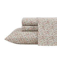 Laura Ashley - Queen Sheets Cotton Percale Bedding Set Crisp & Cool Home Decor Emogene Burnt Orange Queen