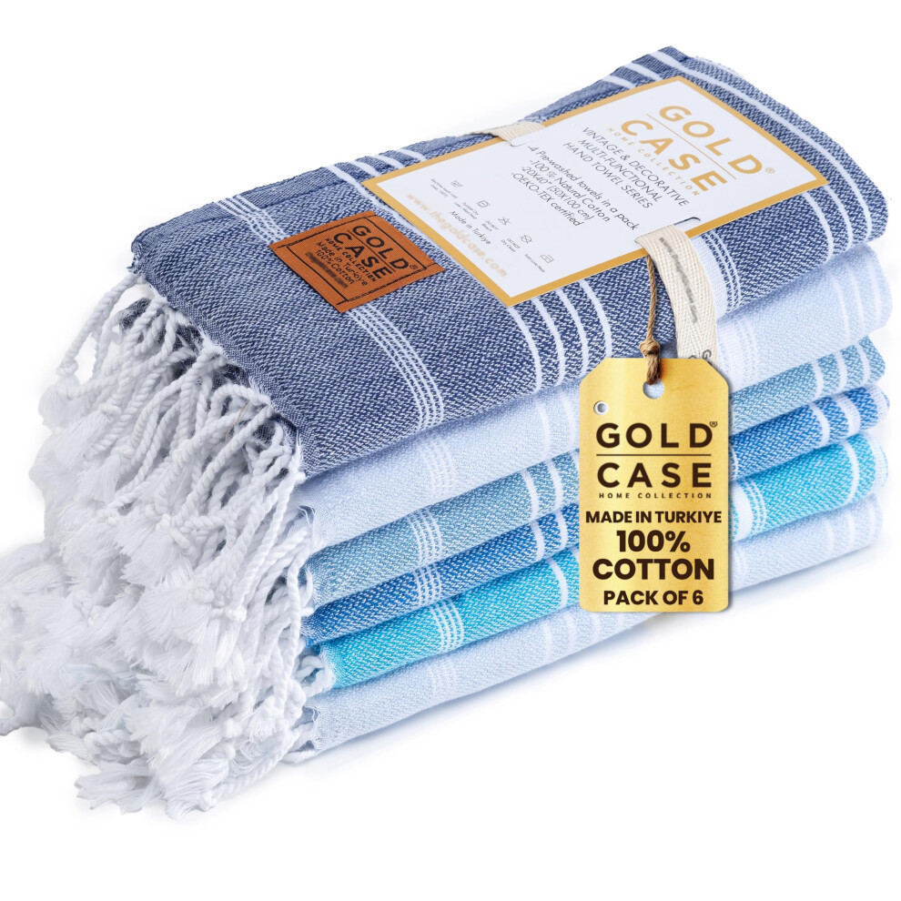 Lot de 6 serviettes de bain turques Gold CASE (20 x 40 cm) 100 % coton - Serviettes de cuisine LYCIA pour le spa, le th    et la vaisselle - Servie