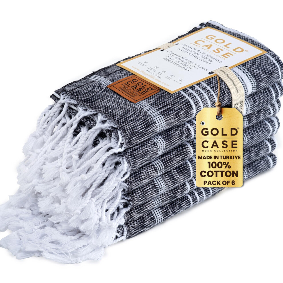 Lot de 6 serviettes de bain turques Gold CASE (20 x 40 cm) 100 % coton - Serviettes de cuisine LYCIA pour le spa, le th   et la vaisselle - Serviettes