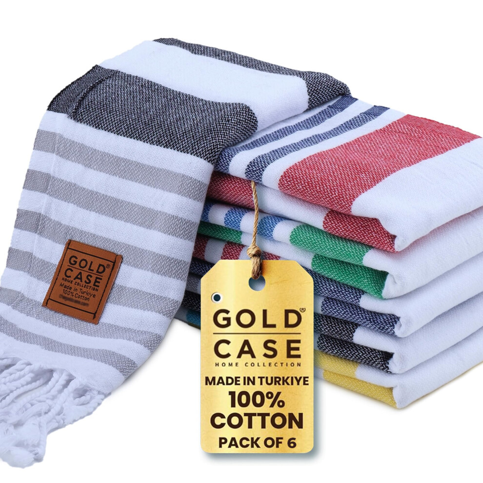 Lot de 6 serviettes de bain turques Gold CASE (20 x 40 cm) 100 % coton - Serviettes de cuisine OLYMPOS pour spa, th    et torchon - Serviettes d   co