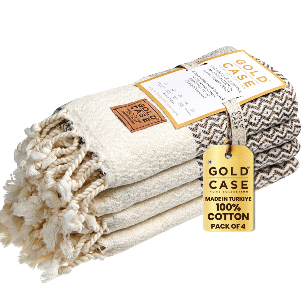 Lot de 4 serviettes de bain turques Gold CASE (20 x 40 cm) 100 % coton - Serviettes de bain Zeus pour spa, visage, th    et vaisselle - Serviettes