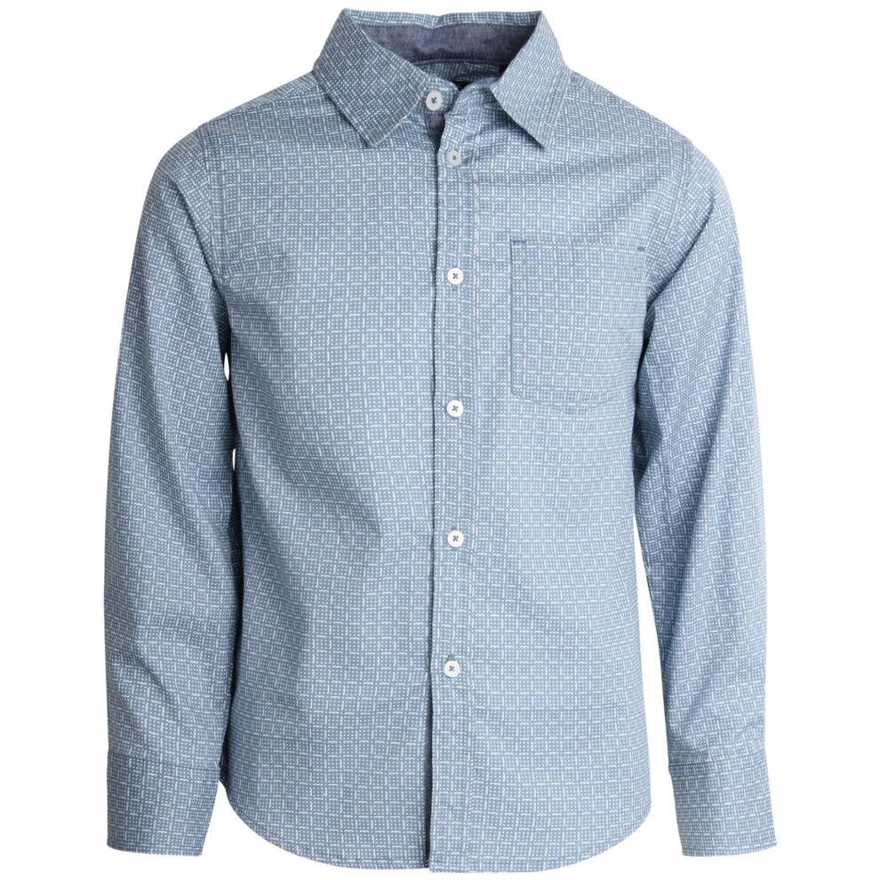 Ben Sherman Boys' Shirt - Casual Long Sleeve Button Down Collared Shirt Size 8-18  Size 18  Blue Square Dots