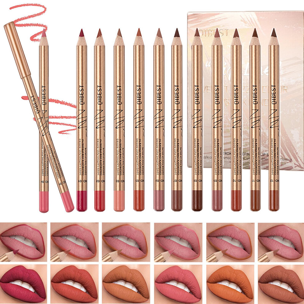 12 Pezzi Matita Rossetto Matte Lip Liner Set, Plump Nude Forma Delle Labbra No Smudge Longwear Non Appiccicoso Ad Alta Pigmentazione Naturale Lip Gloss Primer Trucco-image