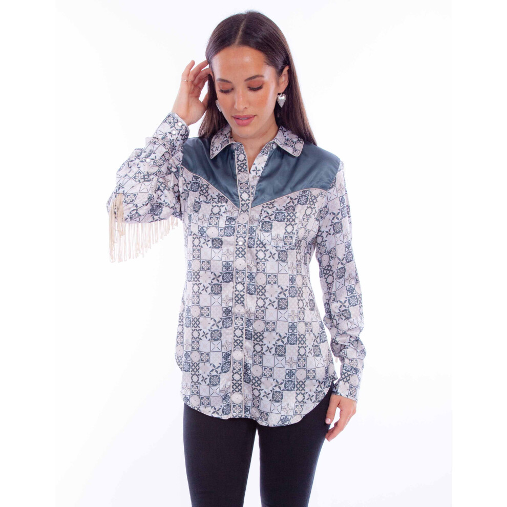 BLOUSE IMPRIM   E AVEC FRANGES DANS LE DOS