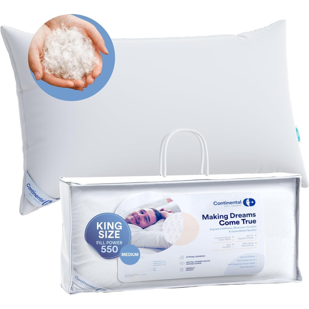 Almohadas De Plum N 100 % De Lujo Continental Bedding Tama O King (Paquete De 1) - Fabricadas En Nueva York - Almohadas Transpirables Para Dormir-image