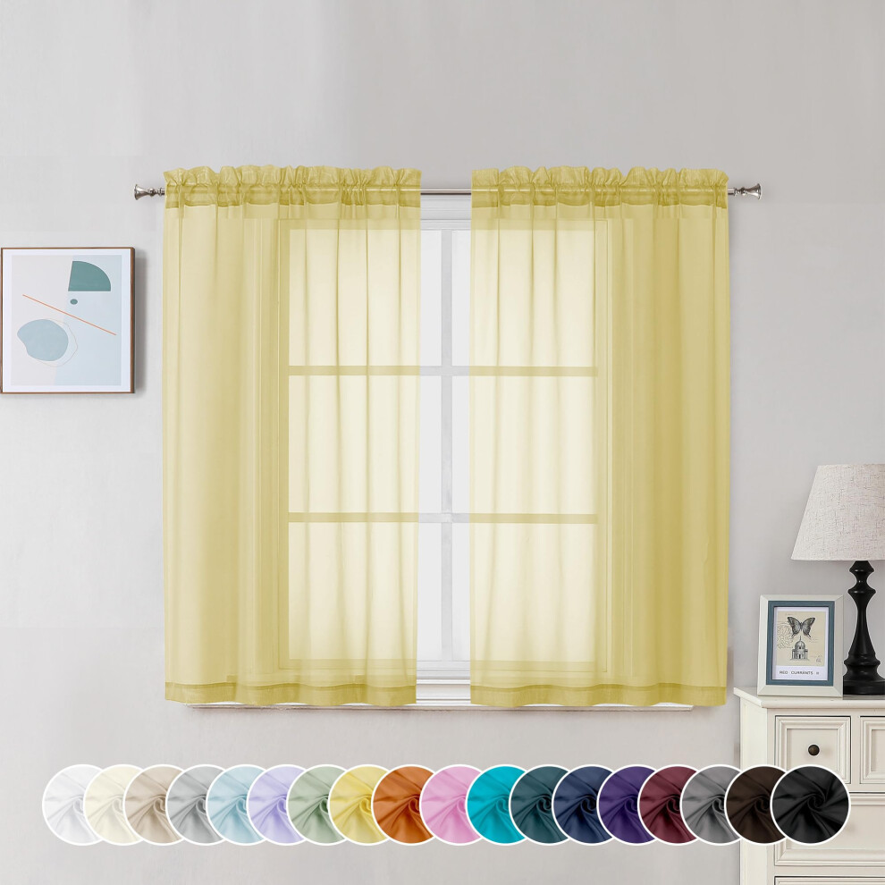Cortinas Transparentes Amarillas Chyhomenyc De 114 Cm De Largo, 2 Paneles, Con Filtro De Luz Y Bolsillo Para Barra, De Gasa, Cortas, Para Sala De-image
