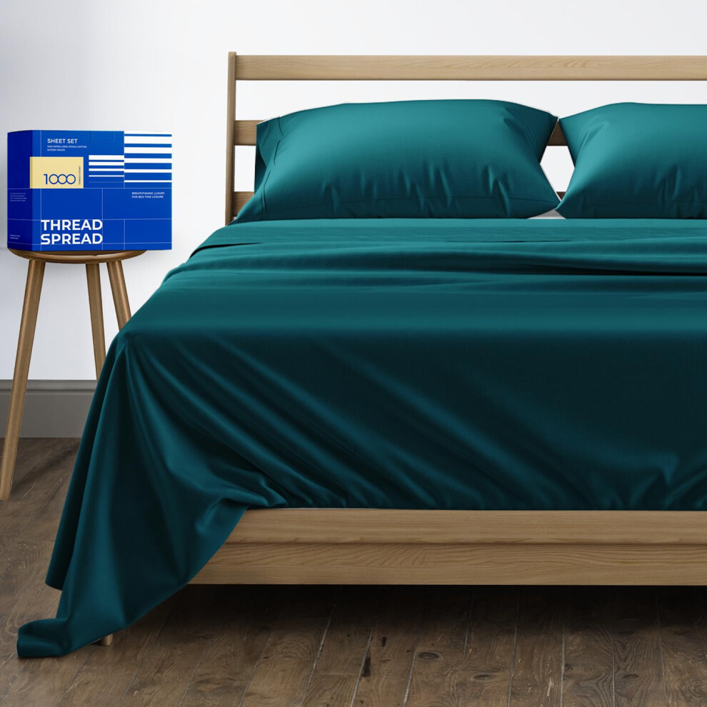 Draps 100 % coton égyptien Queen Size - 1 000 fils au pouce carré - Draps Queen Size 4 pièces de luxe pour lit Queen Size - Parure de lit en sati
