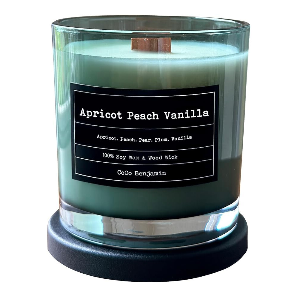 CoCo Benjamin  Wooden Wick  100% Soy  Highly Scented  Hand Poured  8 oz Apricot Peach Vanilla-image-OPC-PFNQBYC-NEW
