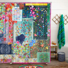 Perdea de du? floral boho pentru baie patchwork boemian retro albastru colorat perdea de du? cu flori cu crlige din poliester ?esaturi perdele d