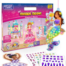 Imagimake Mirror Mosaic Princess & Unicorn Kids Art Set | DIY Craft Kit | Foil Stickers for Kids | Birthday Gift for Girls and Boys Ages 3 4 5 6 7 8