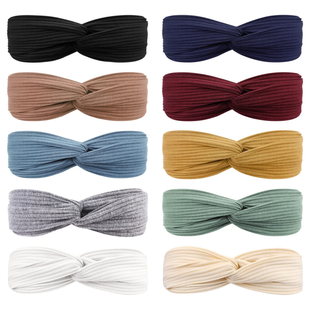 Dreshow Confezione Da 10 Fasce Per Capelli Da Donna, Stile Vintage, Con Incrocio, Stile Boho, Elastiche E Intrecciate, Accessori Per Capelli-image