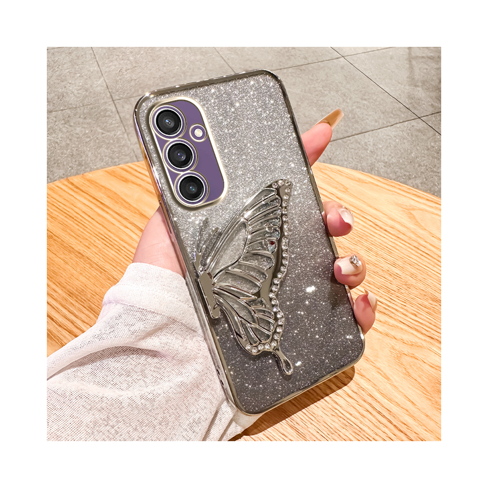 ( With Lshd, Samsung S21) S24 Gradient Glitter Butterfly Quicksand Phone Cas Silver 931288373688