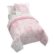 Jay Franco Hello Kitty Twin -peittosetti - 5-osainen vuodevaatteet, sislt lakanat ja tyynynplliset - erittin pehmet vaaleanpunaiset vuodevaatt