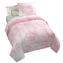 Jay Franco Hello Kitty Queen Comforter Set - 7 Piece Bedding Includes Sheet Set & Pillow Covers - Super Soft Pink Bedding