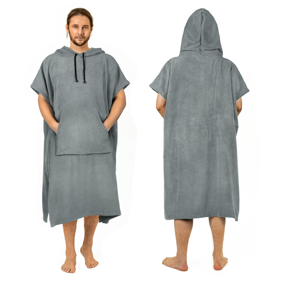 Zingtto Surf Poncho Robe de chambre extra large et   paisse pour homme et femme, avec capuche et poche pour la plage et la natation, 119 x 94 cm, gris