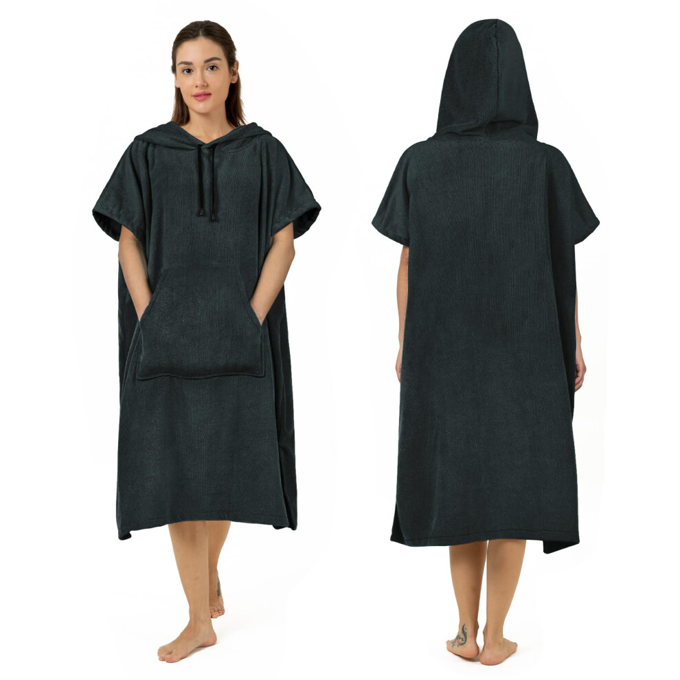 Zingtto Surf Poncho Robe de chambre extra large et   paisse pour homme et femme, avec capuche et poche pour la plage et la natation, 104 x 84 cm, noir