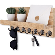 Porte-cles lwenki support mural murs de montage et support de courrier avec 7 crochets robustes pour les lunettes de soleil etagere murale decora