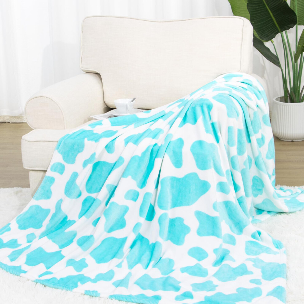 Kuh-Print Women's Blue,Green Fleece Light Blue Blanket Soft Fuzzy Turquoise Throw Blankets Cyan Teal Bed Blanket Pale Blue Couch Blanket Stuff Decor Gifts For Teen Girls