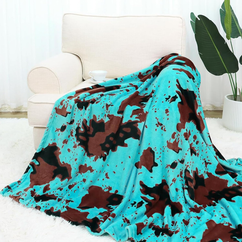 Koeienprint Girls Blue,Green Fleece Turquoise Blanket Soft Fuzzy Cyan Teal Throw Blankets Blue Stuff Decor Gifts Light Sea Green Blanket For Teenage Women