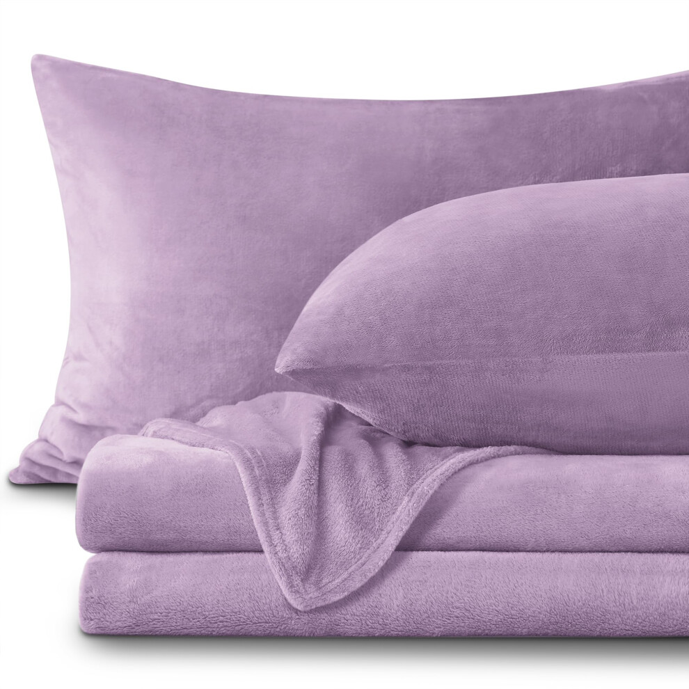 Draps en flanelle BEDELITE King Size Lavande - Ensemble de draps en polaire ultra doux et moelleux, 4 pi   ces (drap-housse, drap plat et 2 taies d