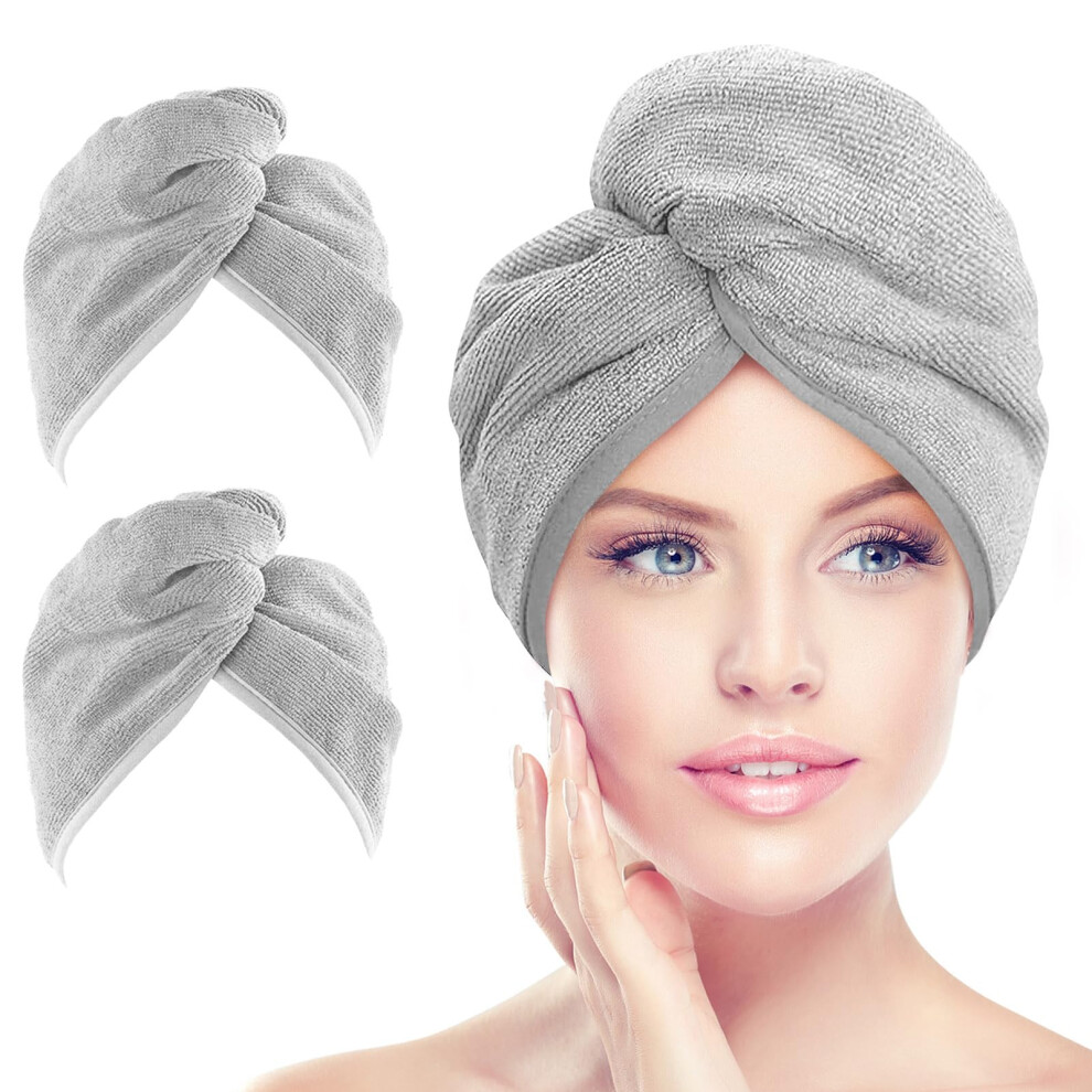 AIDEA Microfiber Hair Towel Wrap  2 Pack Hair Turbans  Super Absorbent Quick Dry Hair Towel Wrap for All Hair Types Anti Frizz  26?10  Grey-image-OPC-PGF88BS-NEW