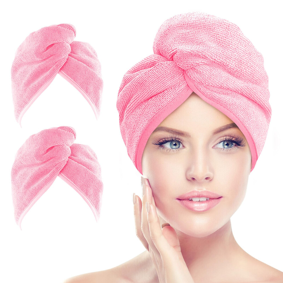 AIDEA Microfiber Hair Towel Wrap  2 Pack Hair Turbans  Super Absorbent Quick Dry Hair Towel Wrap for All Hair Types Anti Frizz  26?10  Pink-image-OPC-PFNPMHX-NEW